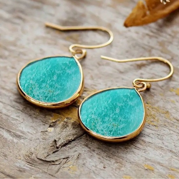 Jewelry - Retro bohemian teal golden earrings